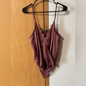 Abercrombie & Fitch Satin Bodysuit with Lace in Dusty Rose